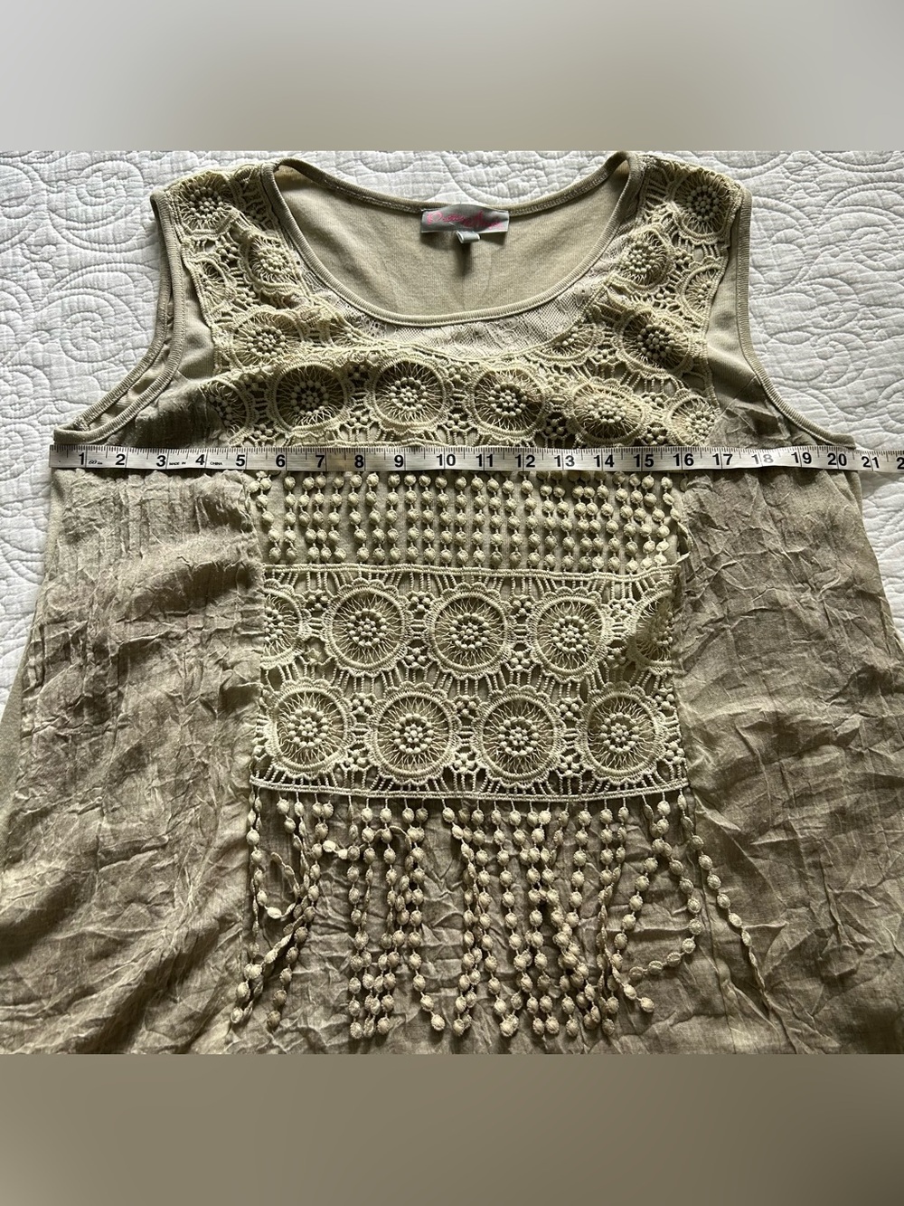 Pretty Angel Layered Tunic Top Dress L Boho Crochet Lace Fringe Artsy Linen Blen - Picture 10 of 11